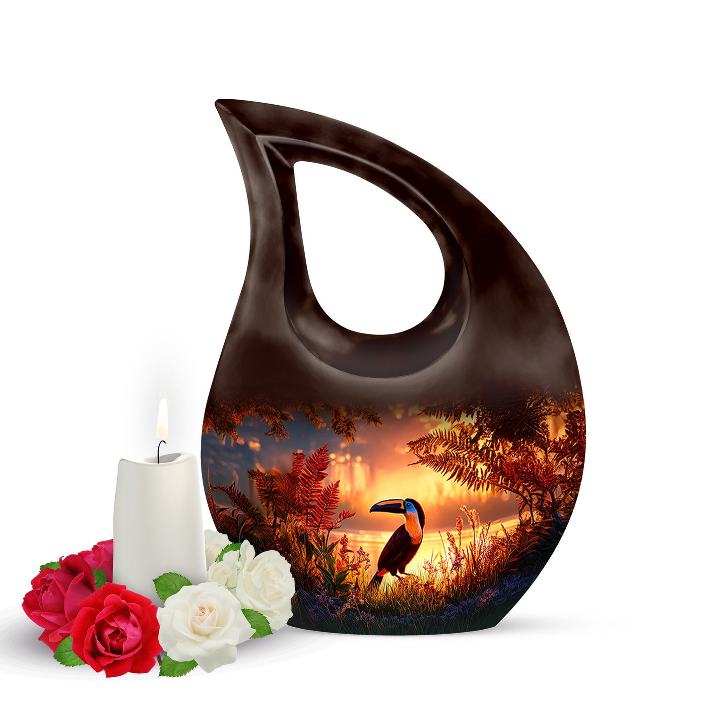 Hallowed Hornbill Cremation Urns for Human Ashes - Red 10-inch - Yatskia