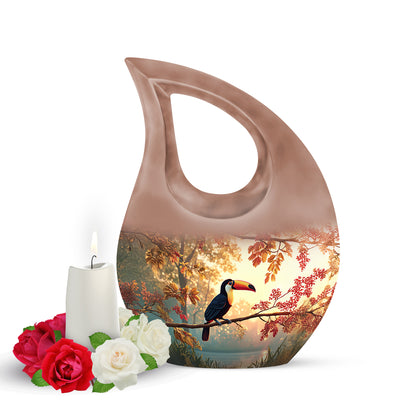 Illustrious Hornbill Memorial Cremation Urns - Gold 10-inch, 200 cu in - Yatskia