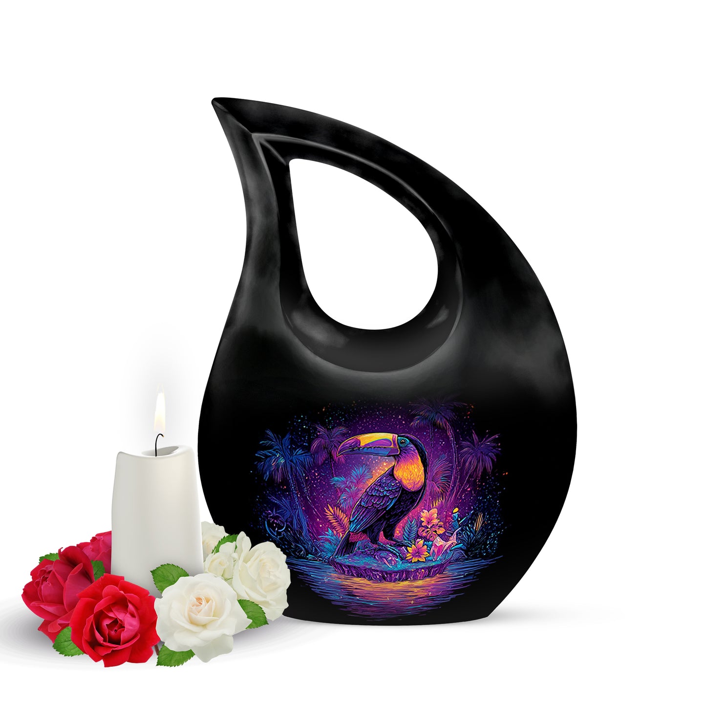 Black Stately Hornbill Cremation Urns for Human Ashes - 10-inch, 200 cu in - Yatskia