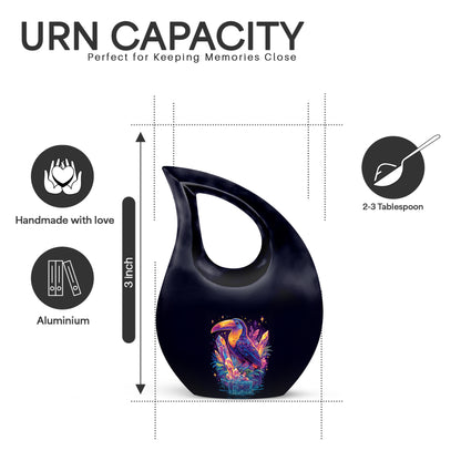 Navy Blue Hornbill Cremation Urn back view with polished surface - cross and hornbill combined in spiritual memorial design - mini keepsake memorial for portion of cremation ashes