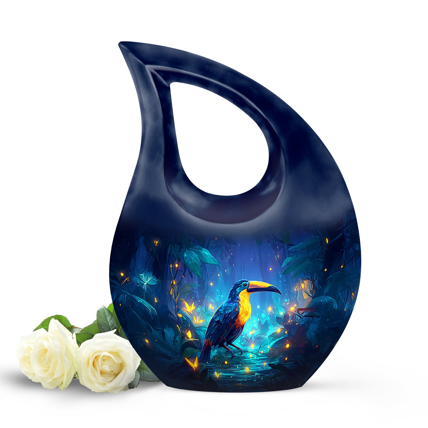 Blue Exquisite Hornbill Memorial Urn for Ashes - 10-inch, 200 cu in - Yatskia