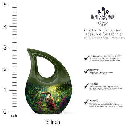 Marigold Yellow Hornbill Cremation Urn back view with polished surface - faith-inspired cross-drop urn with hornbill pattern - mini keepsake memorial for portion of cremation ashes