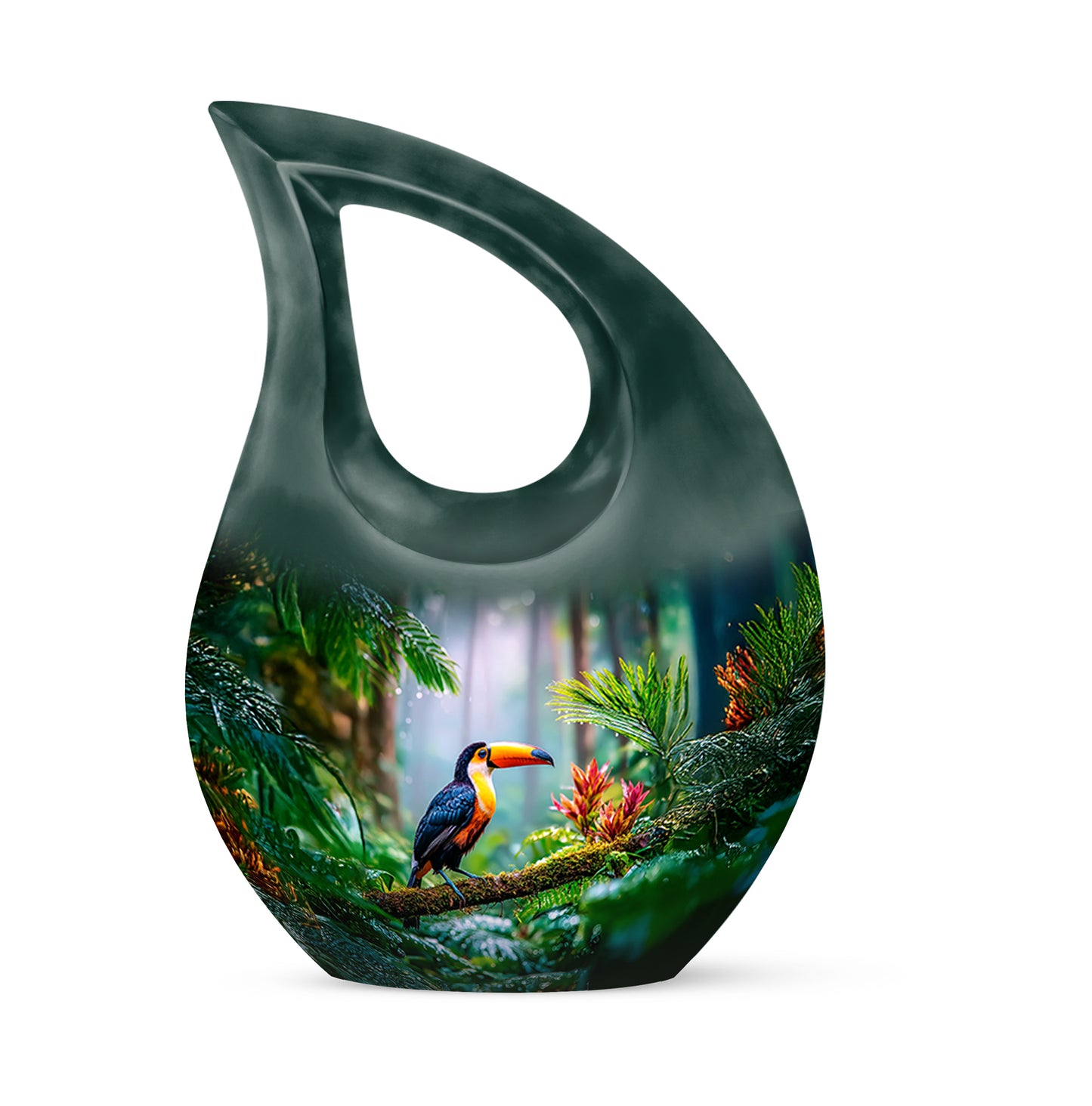 Green Exquisite Hornbill Memorial Urn for Ashes - 10-inch, 200 cu in - Yatskia