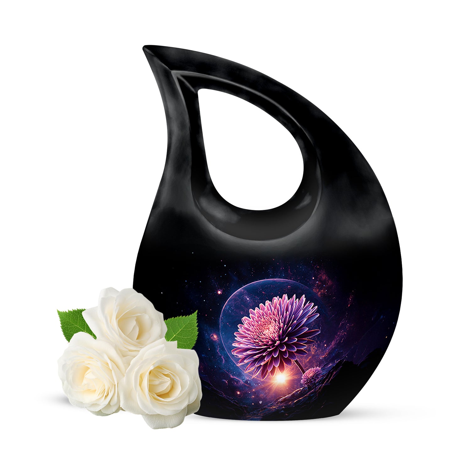 Everlasting Black Daisy Sentinel Urn for Human Ashes - 10-inch, 200 cu in - Yatskia