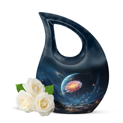 Blue Venerable Daisy Cremation Urns for Human Ashes - 10-inch, 200 cu in - Yatskia