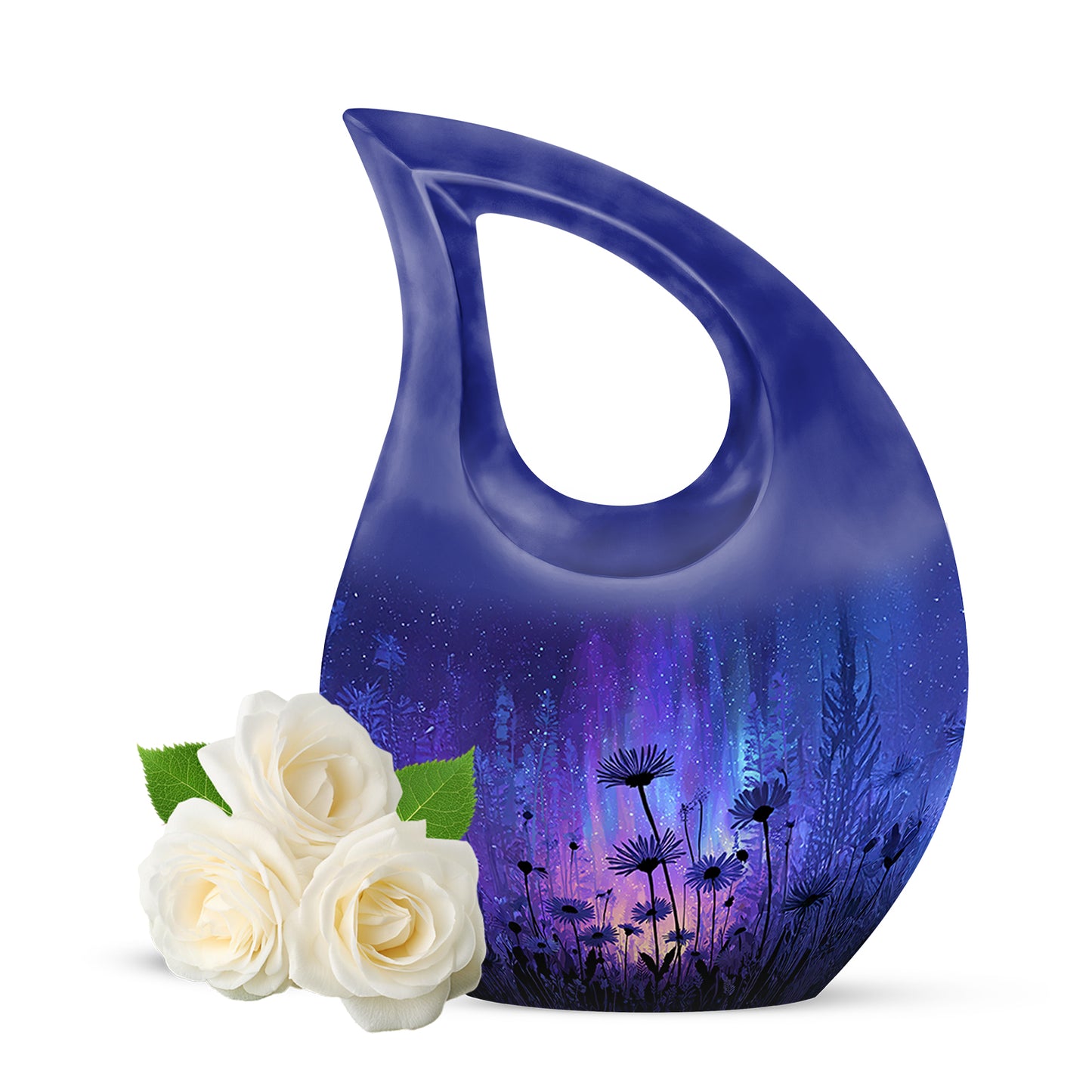 Personalized Daisy Cremation Urns - Tranquil Blue 10-inch, 200 cu in - Yatskia