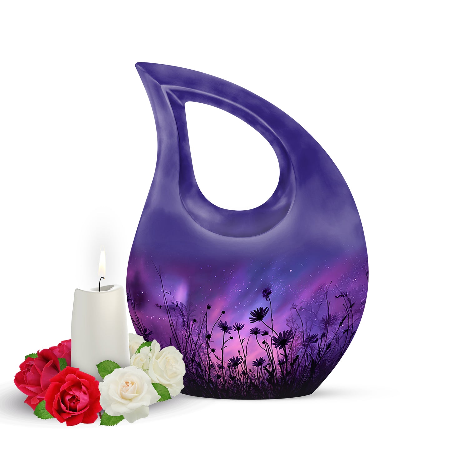 Dignified Blue Daisy Cremation Urn for Ashes - 10-inch, 200 cu in - Yatskia