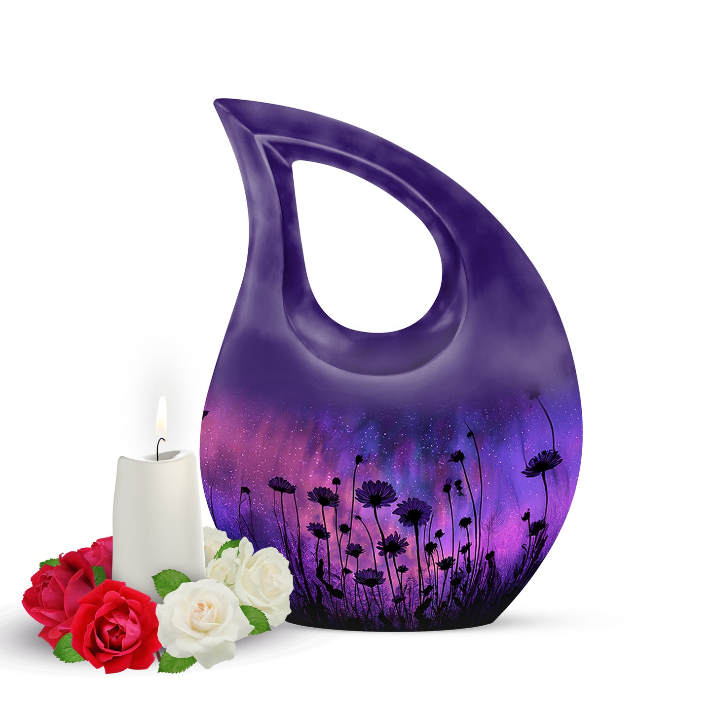 Blue Comforting Daisy Memorial Urn for Ashes - 10-inch, 200 cu in - Yatskia
