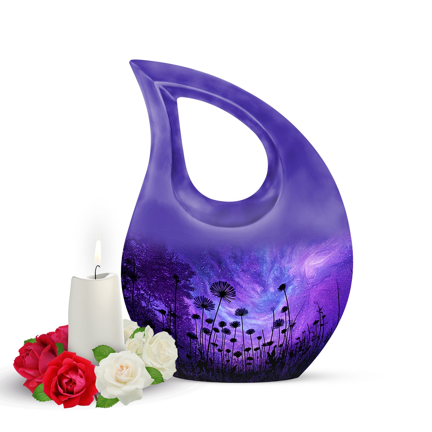 Blue Treasured Daisy Cremation Urns for Human Ashes - 10-inch, 200 cu in - Yatskia