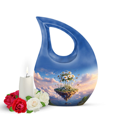 Personalized Refined Daisy Cremation Urns - Blue 10-inch, 200 cu in - Yatskia