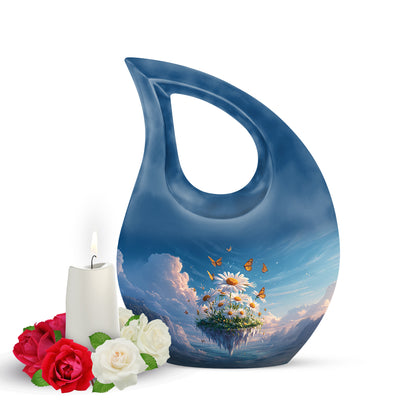 Illustrious Daisy Memorial Cremation Urns - Blue 10-inch, 200 cu in - Yatskia