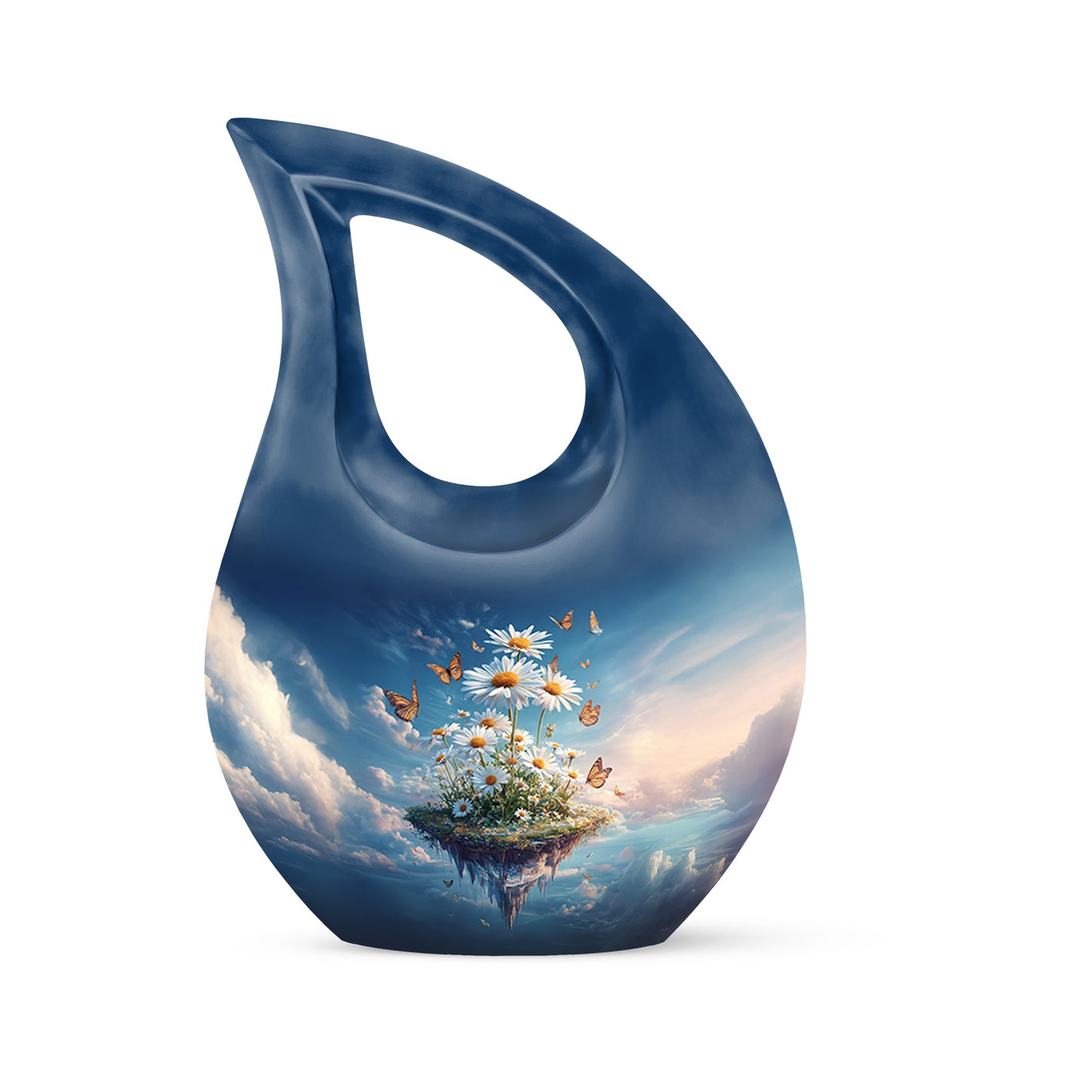 Luminous Blue Daisy Journey Urn for Human Ashes - 10-inch, 200 cu in - Yatskia