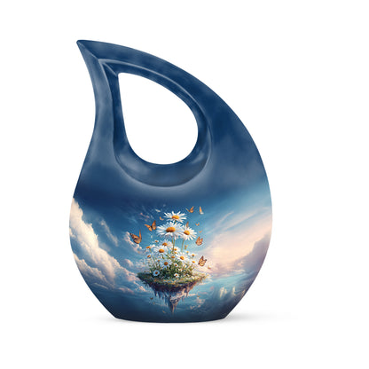 Luminous Blue Daisy Journey Urn for Human Ashes - 10-inch, 200 cu in - Yatskia