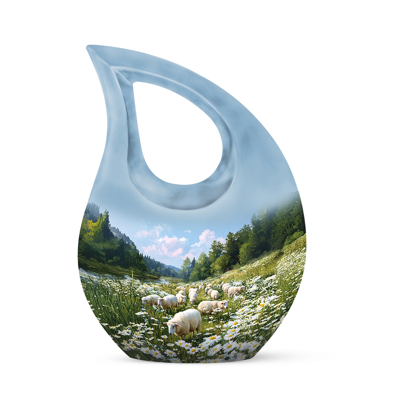 Blue Sacred Daisy Cremation Urns for Human Ashes - 10-inch, 200 cu in - Yatskia