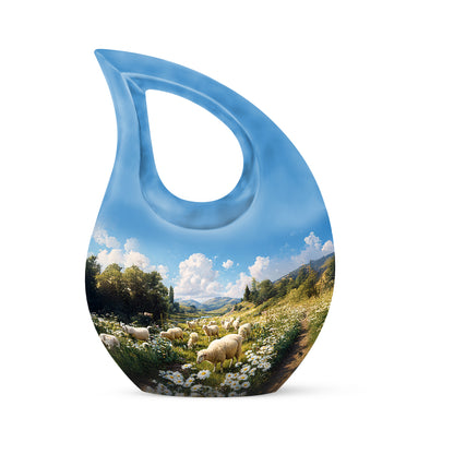 Blue Serene Daisy Memorial Urn for Ashes - 10-inch, 200 cu in - Yatskia