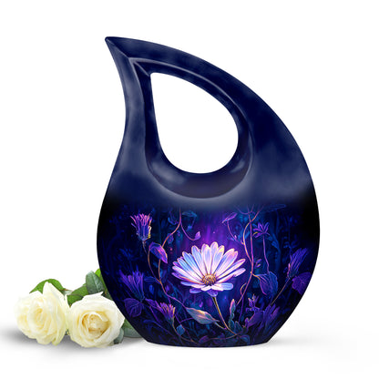 Blue Stately Daisy Cremation Urns for Human Ashes - 10-inch, 200 cu in - Yatskia