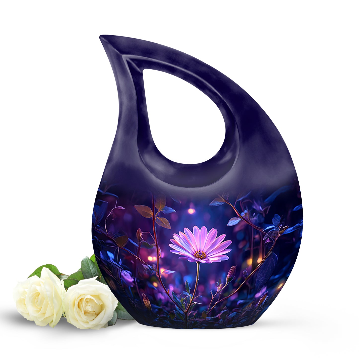 Blue Daisy Passage Cremation Urns for Human Ashes - 10-inch, 200 cu in - Yatskia
