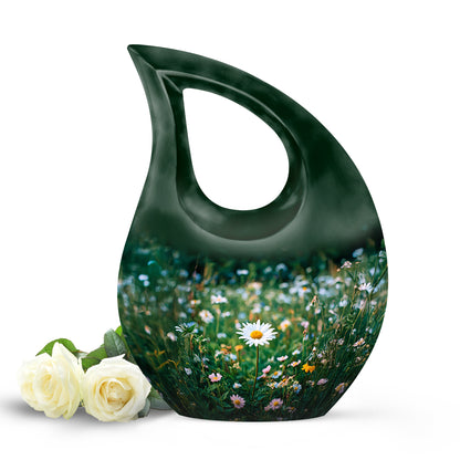 Personalized Seraphic Daisy Cremation Urns - Green 10-inch, 200 cu in - Yatskia