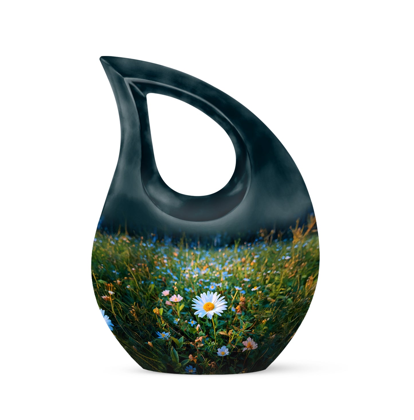 Teal Daisy Dedication Cremation Urns for Human Ashes - 10-inch, 200 cu in - Yatskia