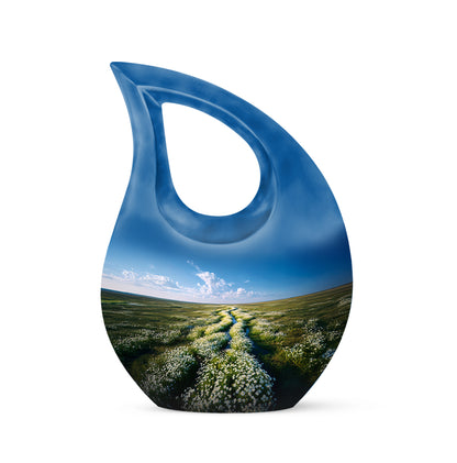 Personalized Blue Sovereign Daisy Cremation Urns for Human Ashes - 10-inch, 200 cu in - Yatskia