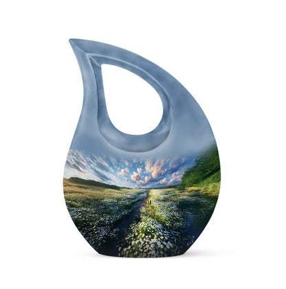 Blue Breathtaking Daisy Memorial Urn for Ashes - 10-inch, 200 cu in - Yatskia