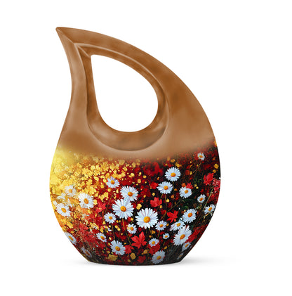 Personalized Gold Sovereign Daisy Cremation Urns for Human Ashes - 10-inch, 200 cu in - Yatskia