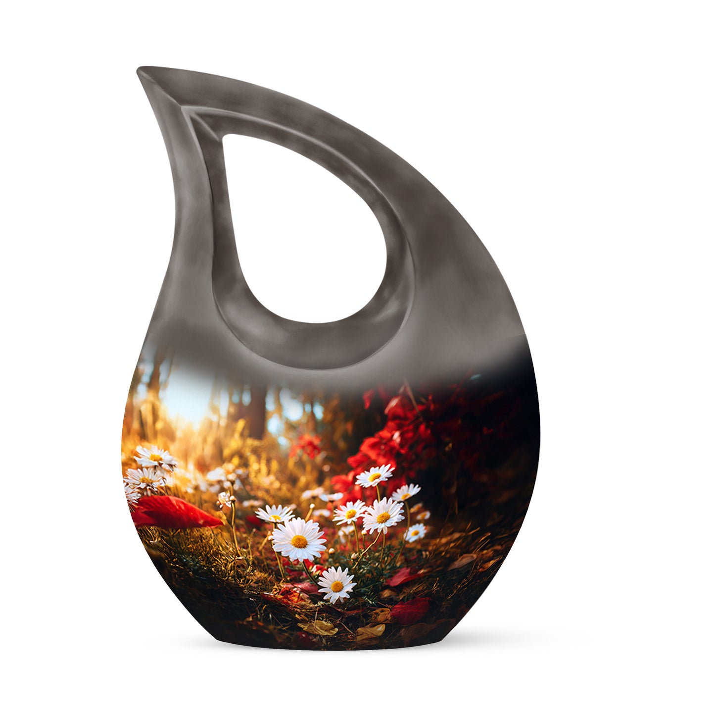 Gold Treasured Daisy Cremation Urns for Human Ashes - 10-inch, 200 cu in - Yatskia