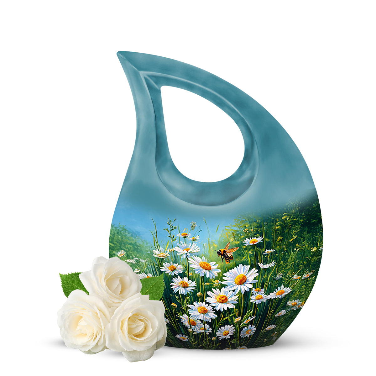 Personalized Daisy Cremation Urns - Tranquil Teal - Yatskia