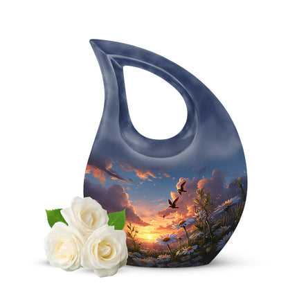 Personalized Blue Daisy Cremation Urns for Ashes - Enchanting 10-inch - Yatskia