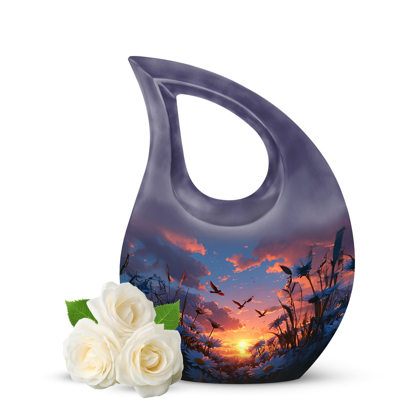 Blue Resounding Daisy Memorial Urn for Ashes - 10-inch, 200 cu in - Yatskia