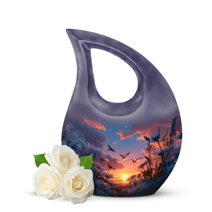 Blue Resounding Daisy Memorial Urn for Ashes - 10-inch, 200 cu in - Yatskia
