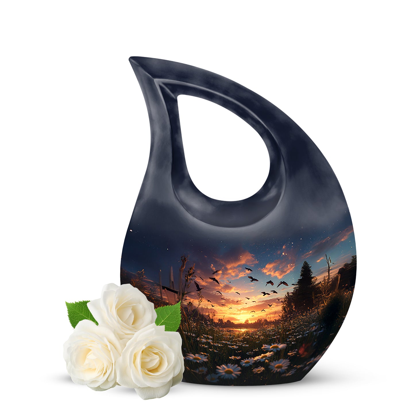 Timeless Blue Daisy Cremation Urn for Ashes - 10-inch, 200 cu in - Yatskia