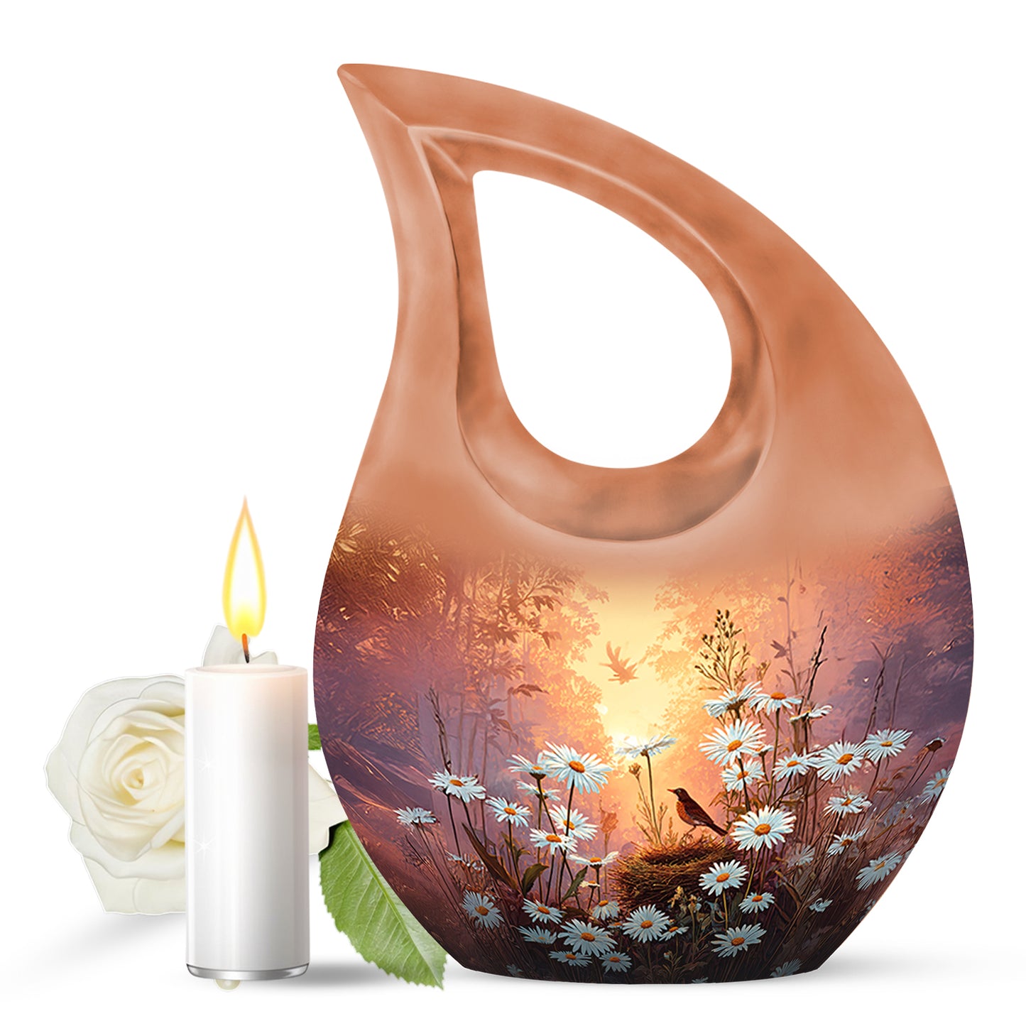 Personalized Elegant Daisy Cremation Urns - Gold 10-inch, 200 cu in - Yatskia