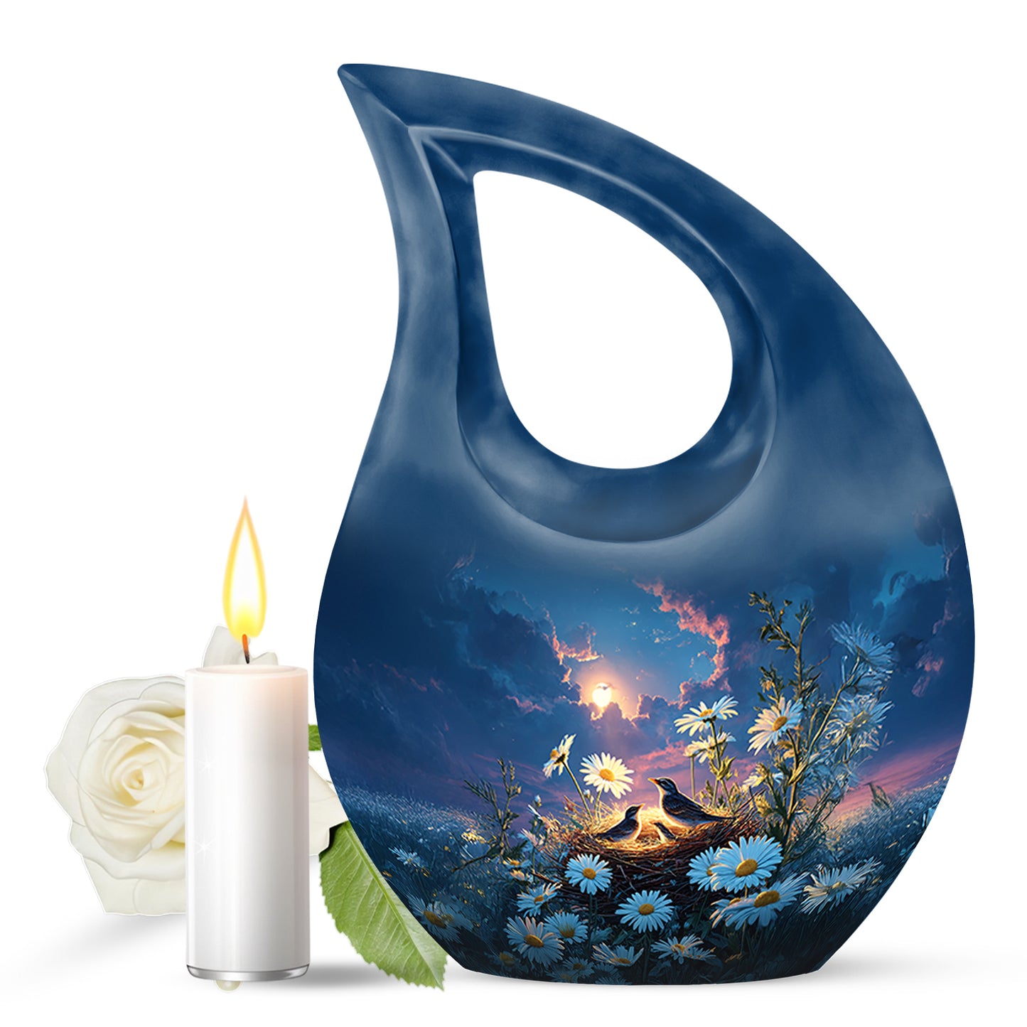 Personalized Refined Daisy Cremation Urns - Blue 10-inch, 200 cu in - Yatskia
