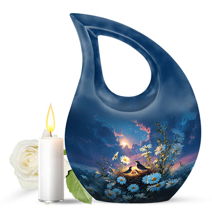 Personalized Refined Daisy Cremation Urns - Blue 10-inch, 200 cu in - Yatskia
