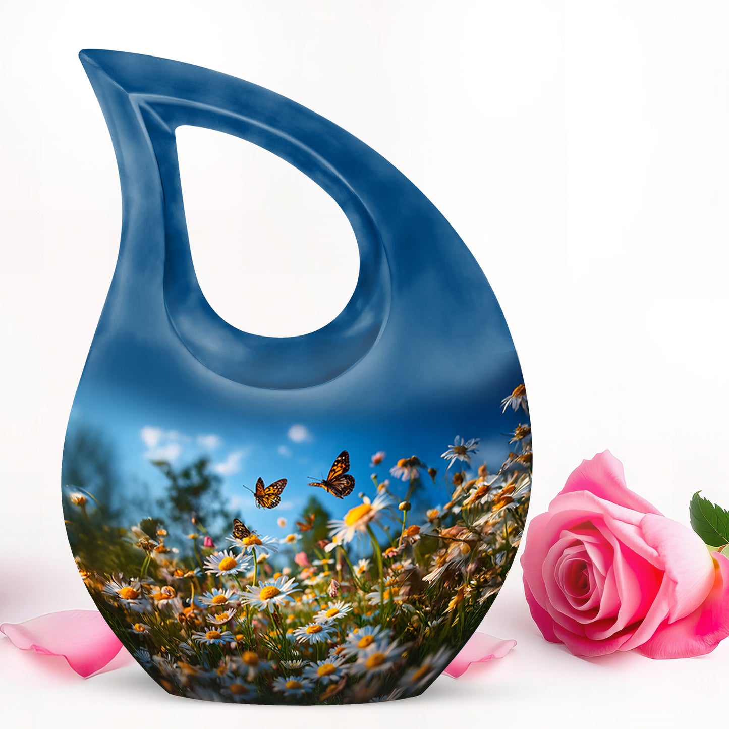 Remarkable Daisy Memorial Cremation Urns - Blue 10-inch, 200 cu in - Yatskia