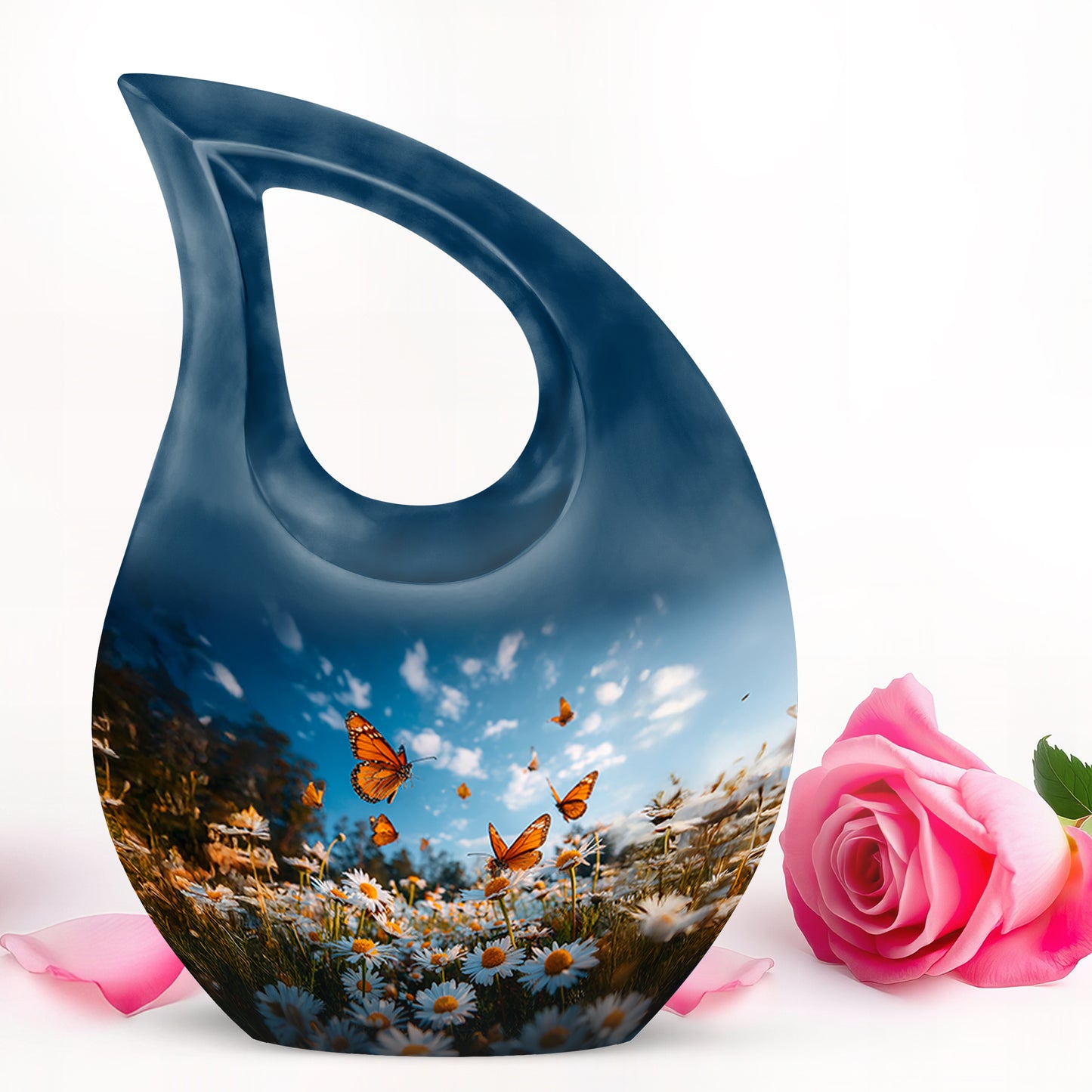Blue Venerable Daisy Cremation Urns for Human Ashes - 10-inch, 200 cu in - Yatskia