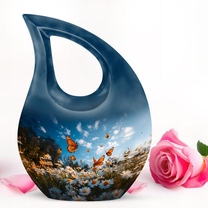 Blue Venerable Daisy Cremation Urns for Human Ashes - 10-inch, 200 cu in - Yatskia