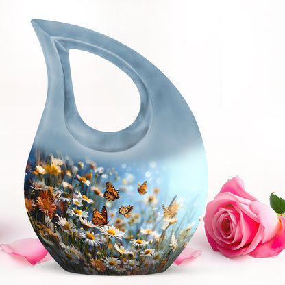 Personalized Blue Cherished Daisy Cremation Urns for Human Ashes - 10-inch, 200 cu in - Yatskia