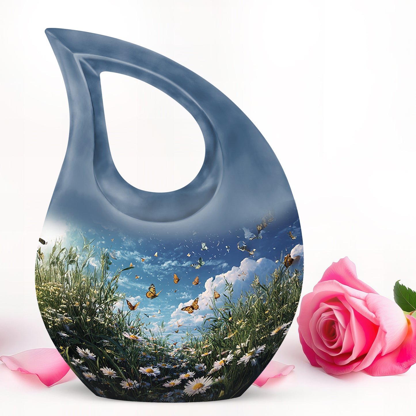 Personalized Refined Daisy Cremation Urns - Blue 10-inch, 200 cu in - Yatskia