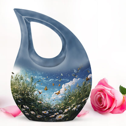 Personalized Refined Daisy Cremation Urns - Blue 10-inch, 200 cu in - Yatskia