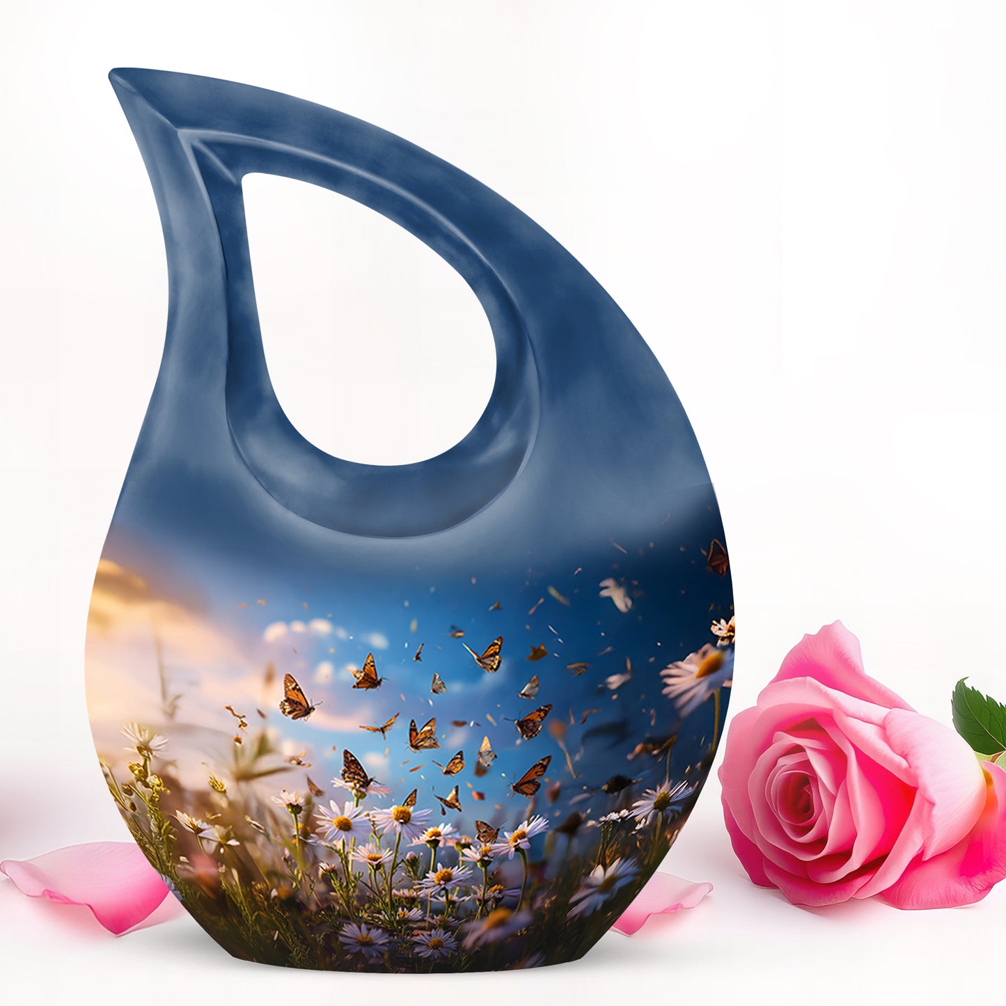 Harmonious Daisy Cremation Urns for Human Ashes - Blue 10-inch - Yatskia