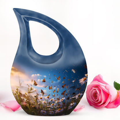 Harmonious Daisy Cremation Urns for Human Ashes - Blue 10-inch - Yatskia