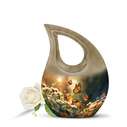 Distinguished Gold Daisy Cremation Urn for Ashes - 10-inch, 200 cu in - Yatskia