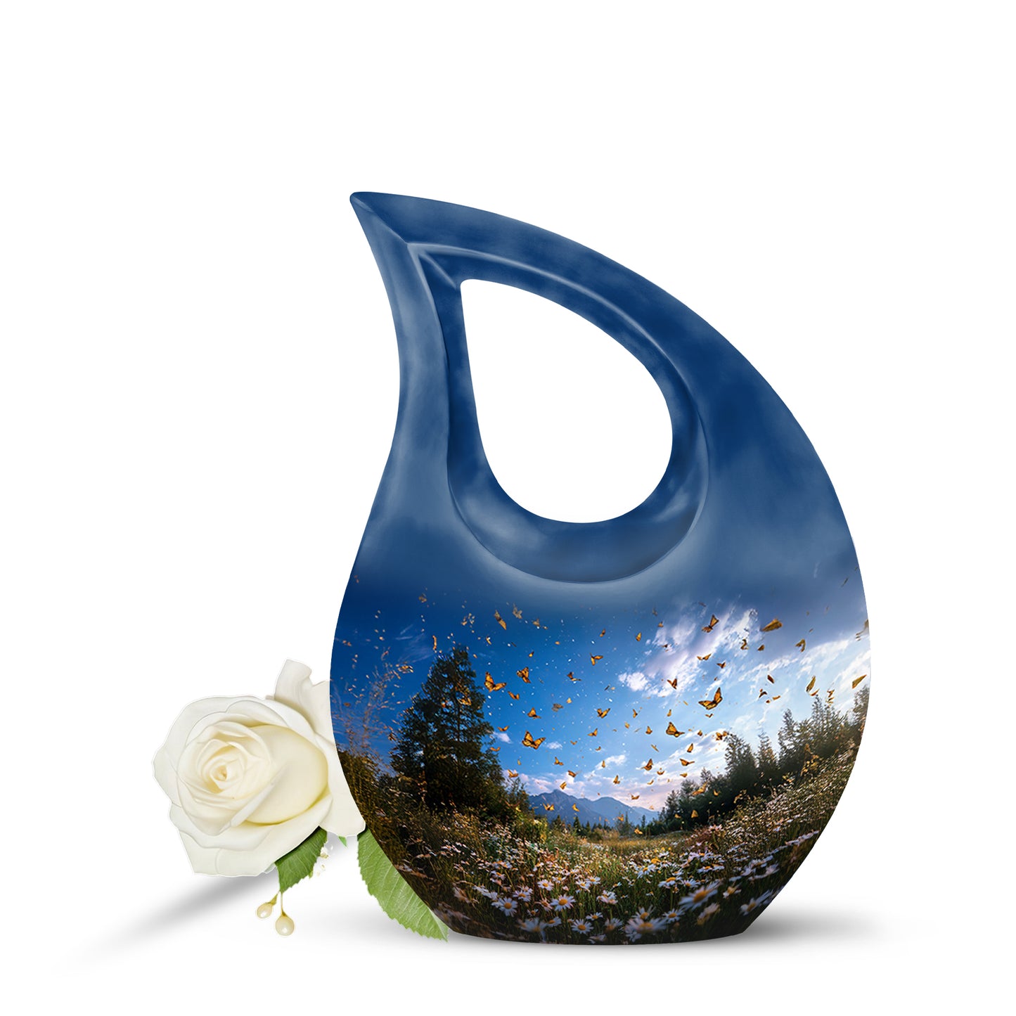Personalized Blue Cherished Daisy Cremation Urns for Human Ashes - 10-inch, 200 cu in - Yatskia