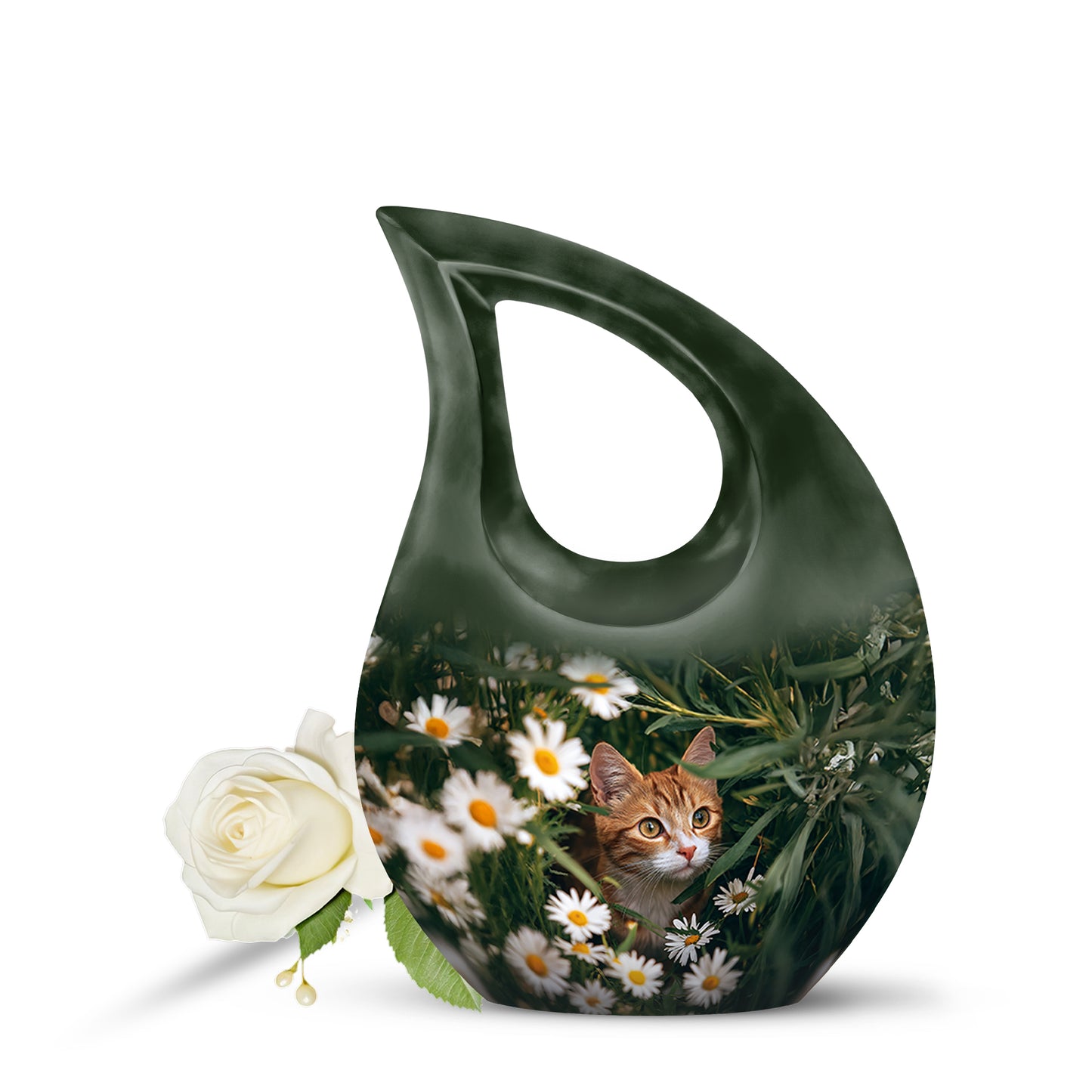 Lustrous Daisy Cremation Urns for Human Ashes - Green 10-inch - Yatskia