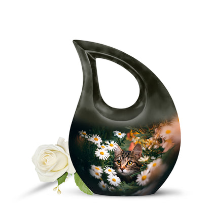 Stunning Green Daisy Sentinel Urn for Human Ashes - 10-inch, 200 cu in - Yatskia