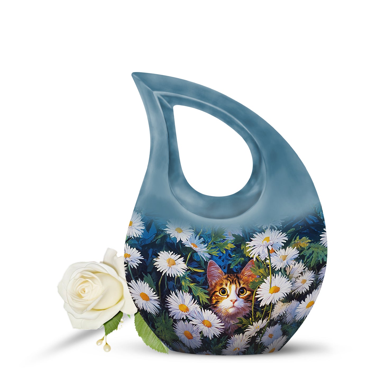 Blue Daisy Reflection Cremation Urns for Human Ashes - 10-inch, 200 cu in - Yatskia