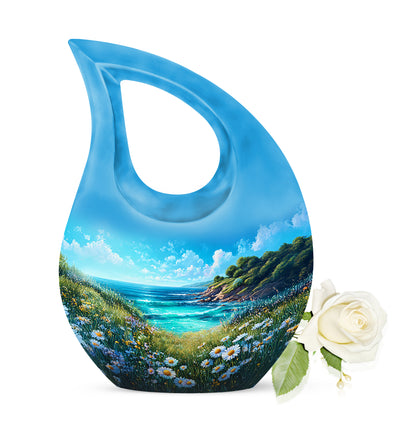 Blue Daisy Cremation Urns - Honored Farewell 10-inch, 200 cu in - Yatskia