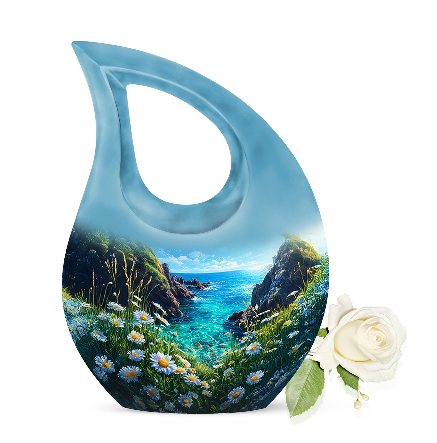 Timeless Blue Daisy Cremation Urn for Ashes - 10-inch, 200 cu in - Yatskia
